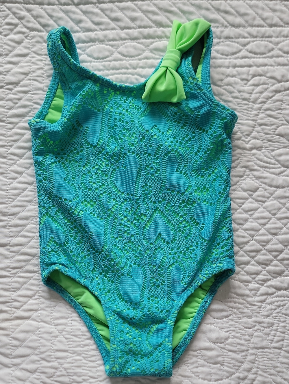 Circo Girls Teal and Lime Green One-Piece Swimsuit